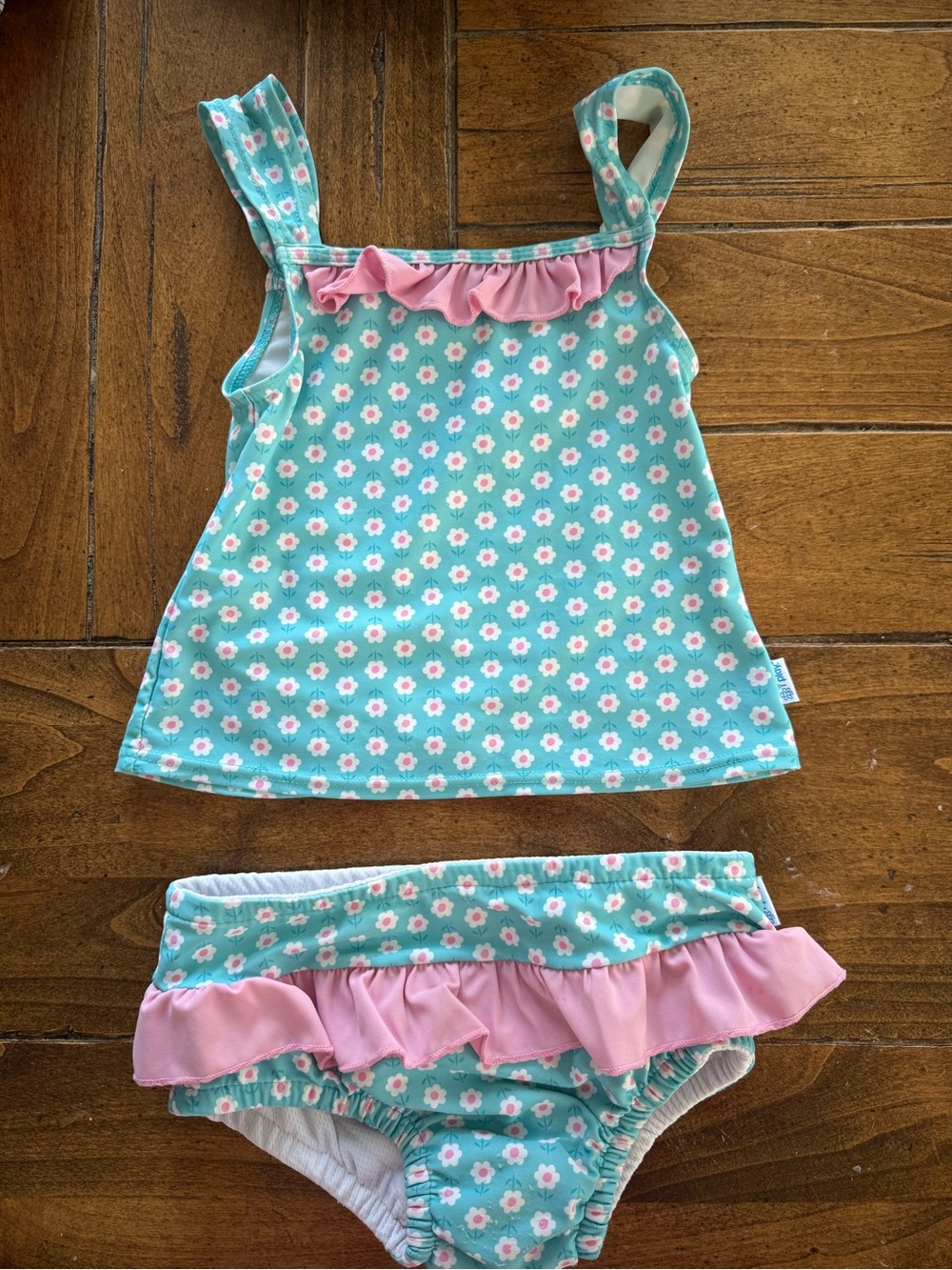 i play. Floral Ruffle Tankini Set in Aqua and Pink